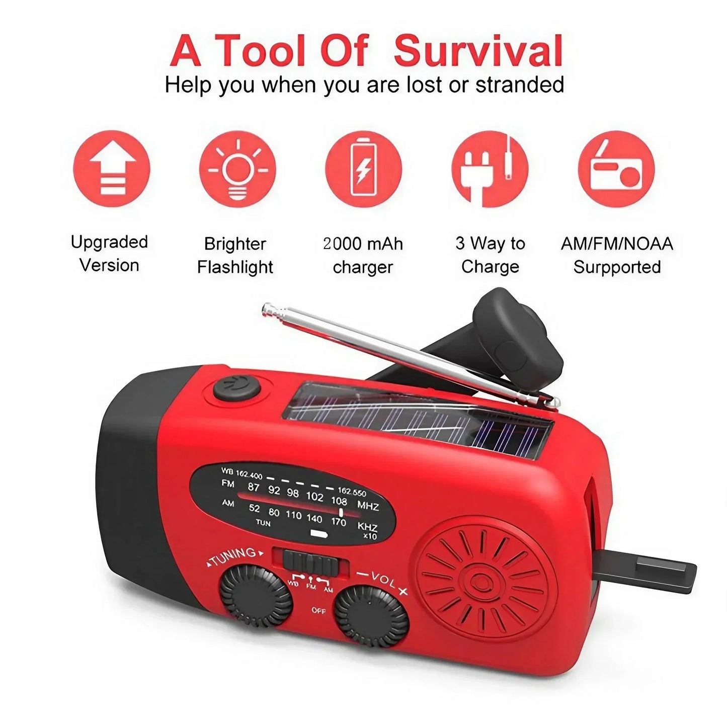 Emergency Weather Radio
Hand Crank Solar Radio With USB Phone Charger