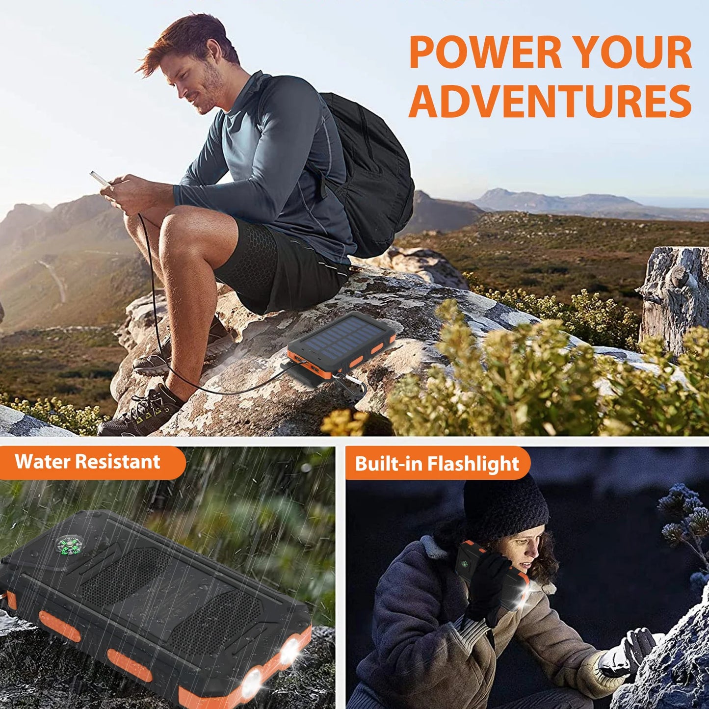 20000mAh Solar Power Bank
Waterproof Emergency Charger With Dual USB