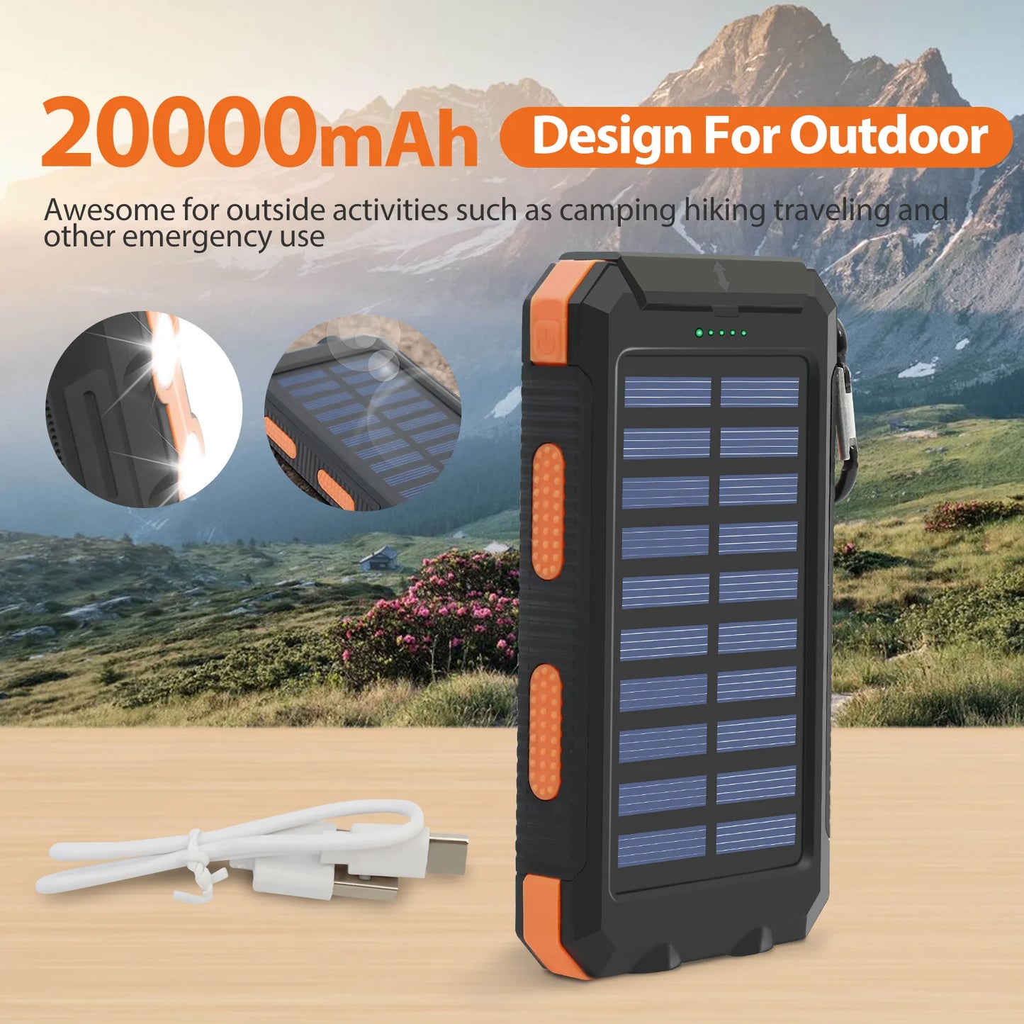 20000mAh Solar Power Bank
Waterproof Emergency Charger With Dual USB